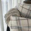 Women's Imitation Cashmere Plaid Scarf - Korean/Japanese Style, Warm Contrast Color Tassel Shawl for Autumn/Winter.