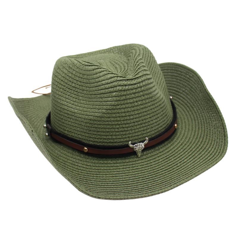 Western Cowboy Straw Hat Sun Hat Tibetan Bullhead Hat National Style Straw Knight Hat Sun Hat