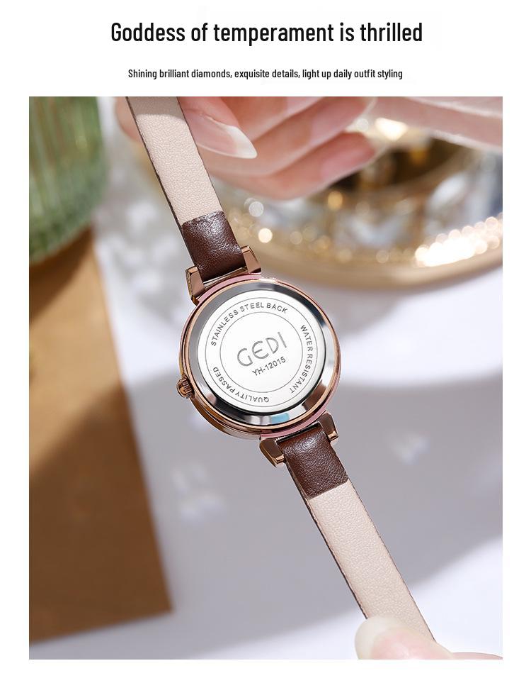Gedi Vintage-Style Women's Thin Strap Leather Quartz Watch