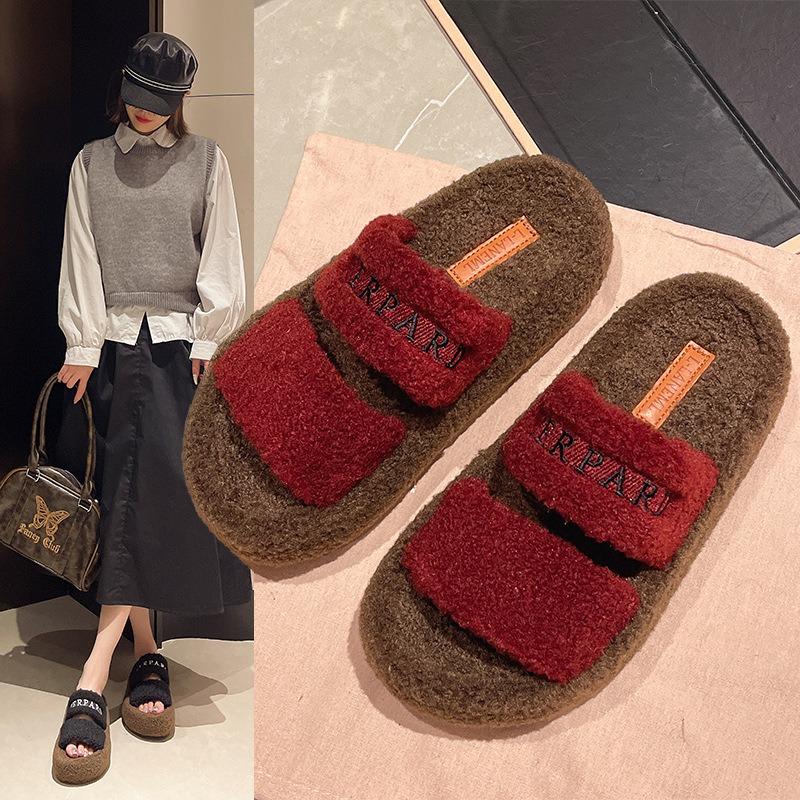 Fashion Outerwear Autumn and Winter New Thick-soled Cotton Slippers Fluffy Slippers Women's Home Fluffy Warm Slippers