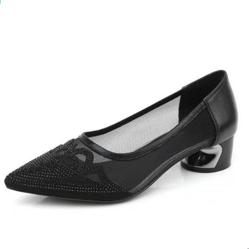 Fashion FHC 2024 Spring New Soft Mesh Shoes,Women Low Heels,Lace Hollow Out,Pointed Toe,Slip On,Black,Gold,Size 35-40,Dropship