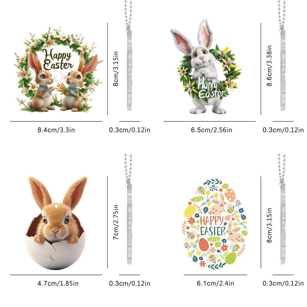 Colorful Acrylic Easter Bunny Egg Hanging Ornament Cute Cartoon Car Decor For Home