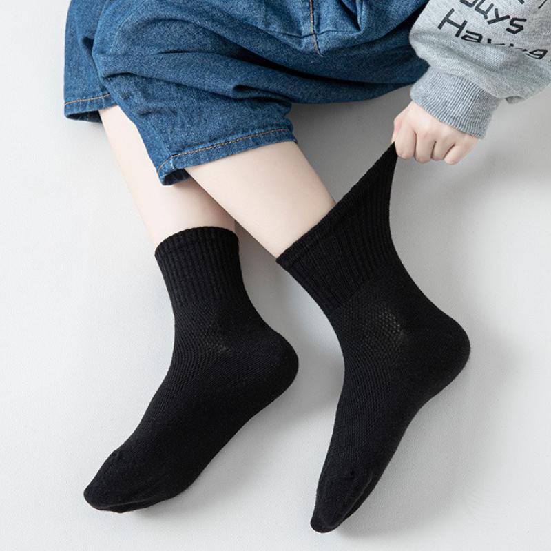 1Pair Children's Socks Spring Summer Thin Mesh Breathable Boys Girls Middle Tube Cotton Socks Black White Grey Student Sports Socks