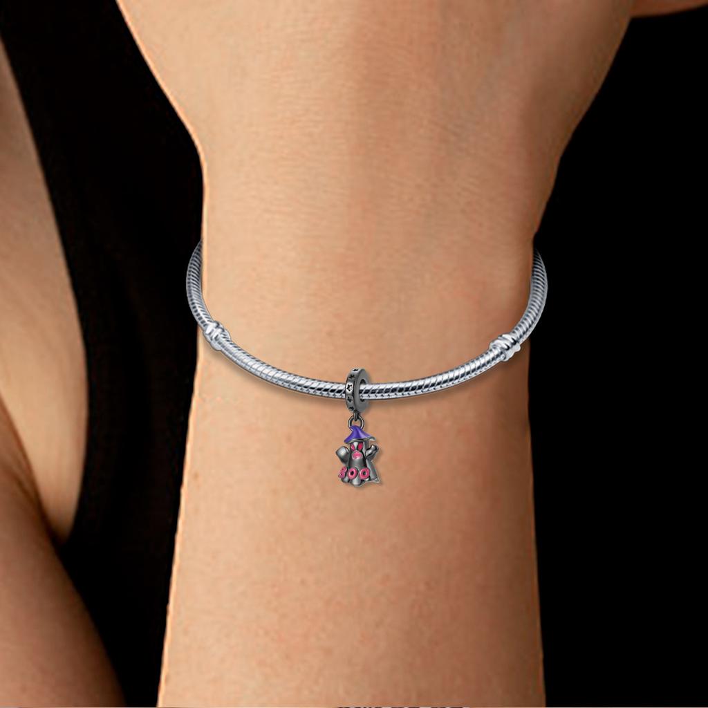 Argint 925 Halloween Luminous Negru Fantomă Pandantiv Margea Stil DIY Brățară cu Mărgele Colier