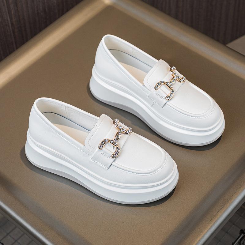 

6cm Height Increasing Insole Authentic Leather Loafers Female Spring New Platform Lazy Shoes Fashion