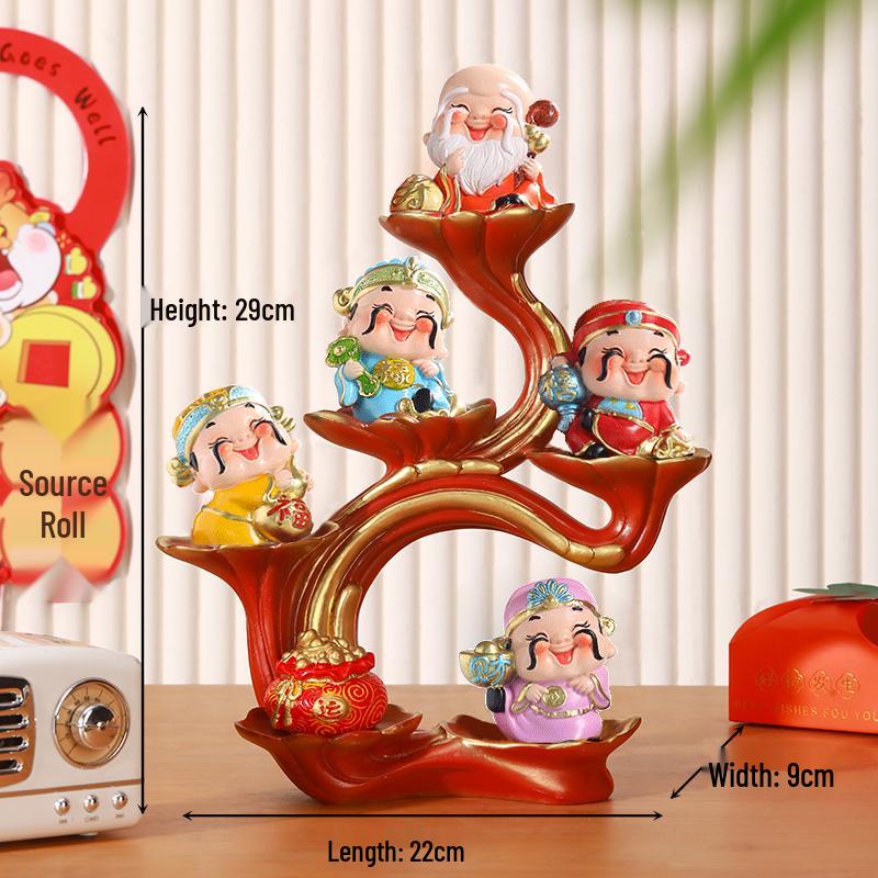 Five Fortune Gods Figurine for Office or Home Decor, Perfect for Entrances, TV Cabinets, Shop Openings, and Housewarming Gifts