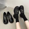 Schwarze britische High Heels Damen 2025 Herbst neue Plateau Erhöhung kleine Lederschuhe ein Pedal französische Loafer