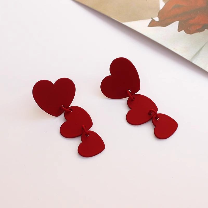 Girl Soft Girl~ Burgundy Love Earrings Retro Red Splicing Earrings Korean Simple and Cute Ear Clips Earrings Women