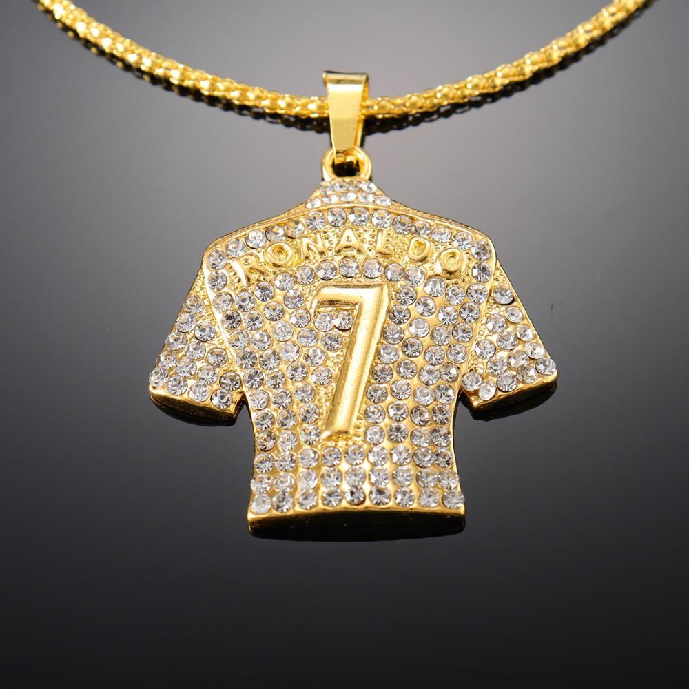 Luxury Rhinestone Soccer Jersey Pendant Necklace Number 7