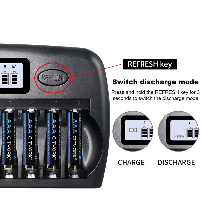 CITYORK 1.2V AA AAA NIMH Rechargeable Batteries 2A 3A With 12 Slots Fast Smart Intelligent charger for 1.2V AA AAA Battery