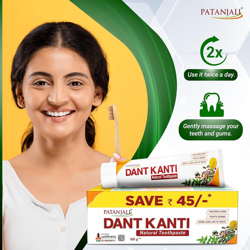 Patanjali Dant Kanti Natural Anticavity Toothpaste 500g Pack Herbal Oral Care Fresh Breath