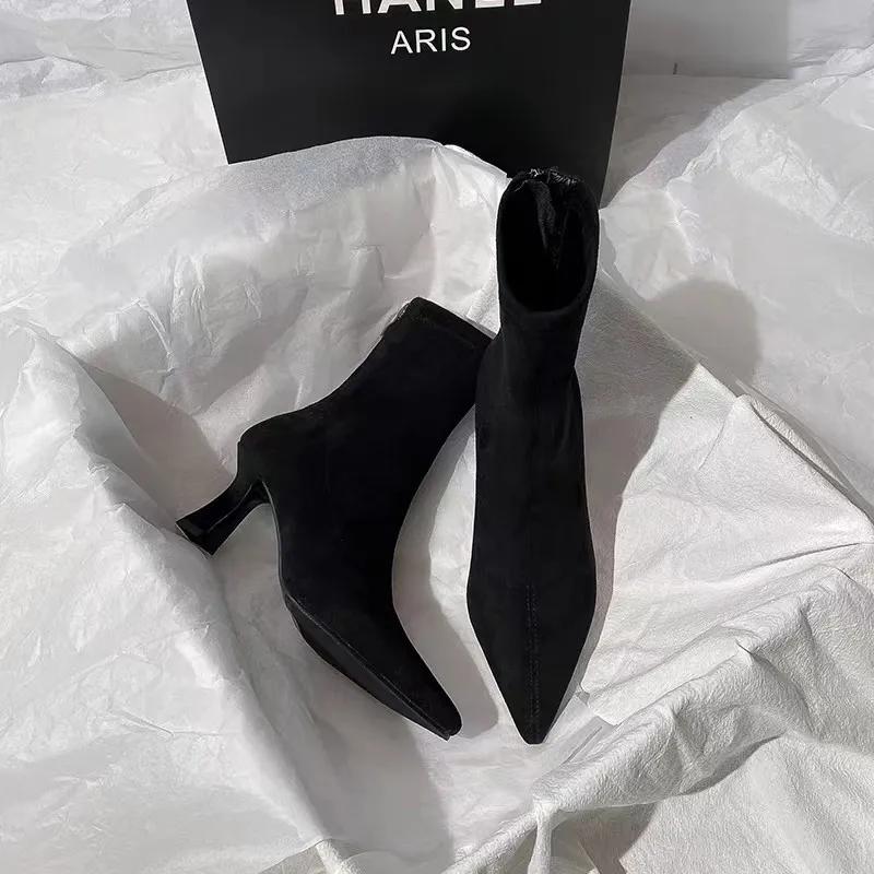 Women Stretch Ankle Boots Sexy Pointed Toe Short Botas Shoes Fashion Partys Stiletto High Heel Socks Botas Botas De Mujer