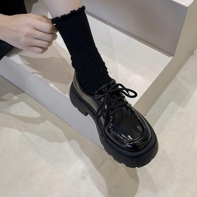 Black platform versatile lace-up small leather shoes women's autumn 2025 new retro British style jk loafer single shoes