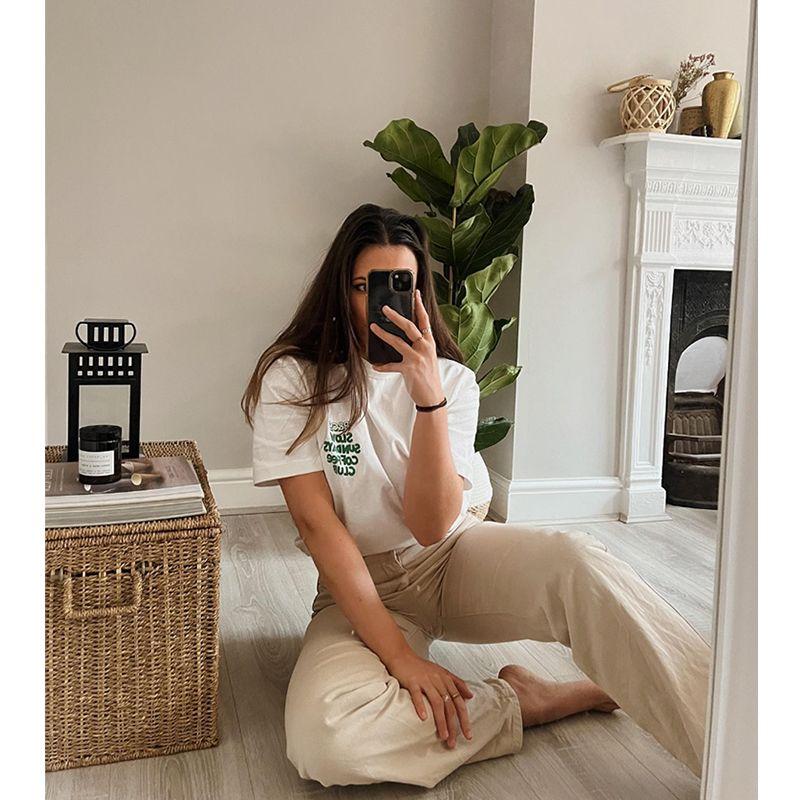 Slow Sundays Coffee Club American Retro Vintage Print Casual Cotton Short Sleeve T-shirt Women