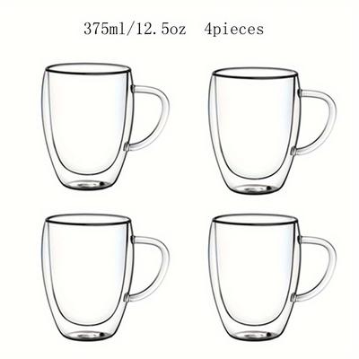Lot de 4 verres à double paroi en verre borosilicate, isolés, à haute teneur en borosilicate, à café, à lait, à thé, à eau chaude, soufflés à la main, 275 ml/9,5 oz, 375 ml