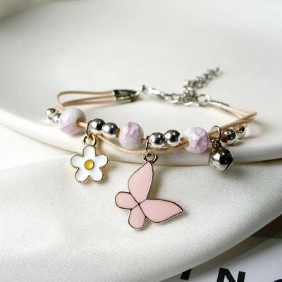 Rosa Schmetterlings-Armbänder, Modeschmuck, Zeichenkette weiblicher Freunde, Geschenke #YXS43