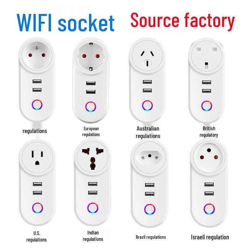 Graffiti WiFi Smart Socket with USB: Compatible with US, Brazilian, Australian, Israeli, and Italian Standards; Cross-border Timer Plug.
