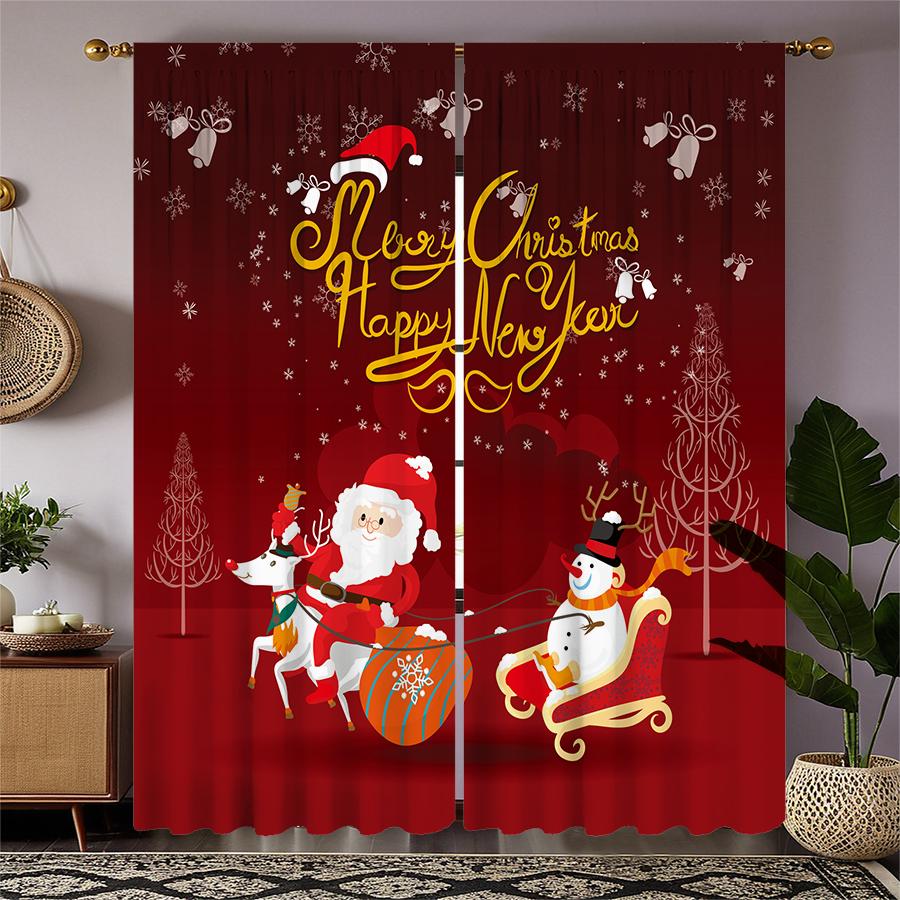 2PCS- Christmas Santa Claus Christmas tree pattern printed curtains   Christmas decorations   home decorations   room decorations