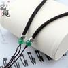Tibetan Agate Barrel Bead Cross-Hole Pendant Lanyard Necklace with Braided Cord