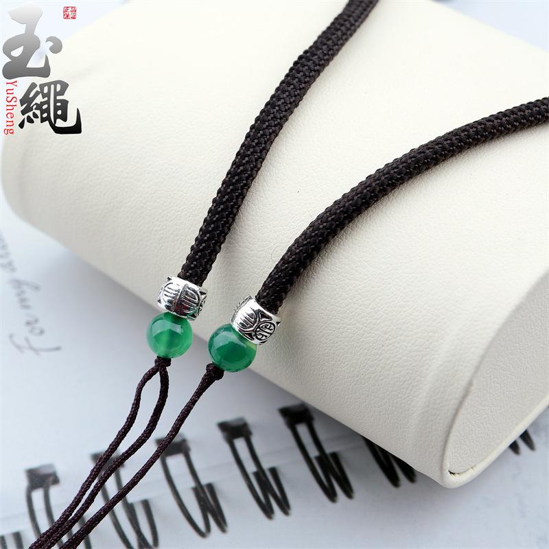 Tibetan Agate Barrel Bead Cross-Hole Pendant Lanyard Necklace with Braided Cord
