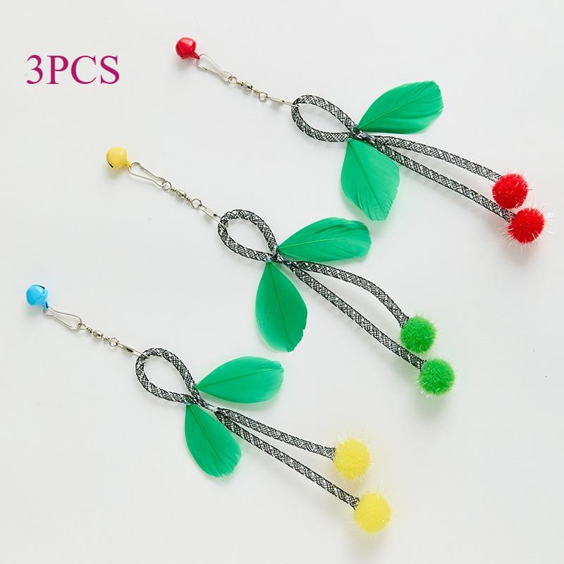 

3pcs Elastic Mesh Cat Stick Wool Ball Tassel Cat Toys Interactive Colored Ball Cats Toy with Bell Kitten Teaser Pet Toys