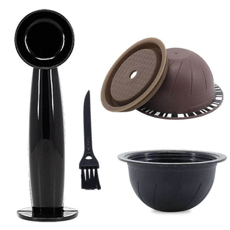 150ml/230ml Nespresso Vertuo Coffee Capsule Cup Reusable PP Coffee Capsule Shell with Silicone Cover Brush Powder Pressing Spoon