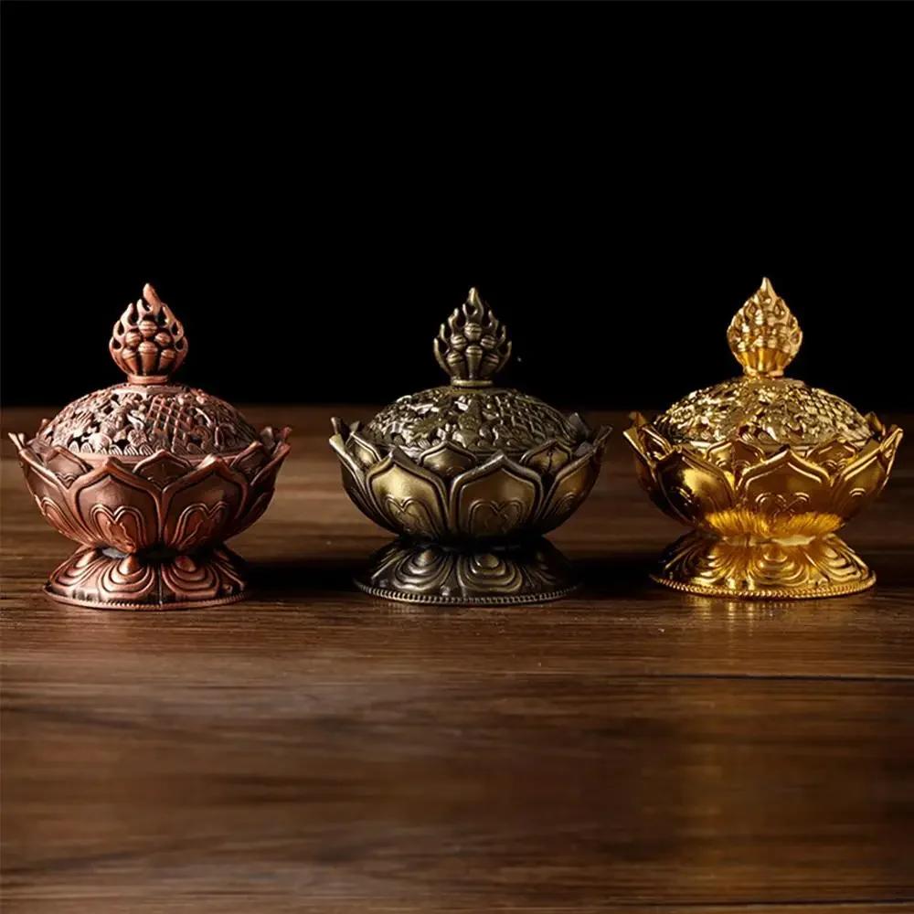 1Pc,Holy Tibetan Lotus Alloy Bronze Mini Incense Burner Incensory Metal Craft Home Decor (Without Incense)