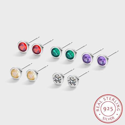 Klassisk färgad rund hel diamant örhänge för kvinnor Topaz Ruby Ametist Emerald Original Sterling Silver presentdel Smycken
