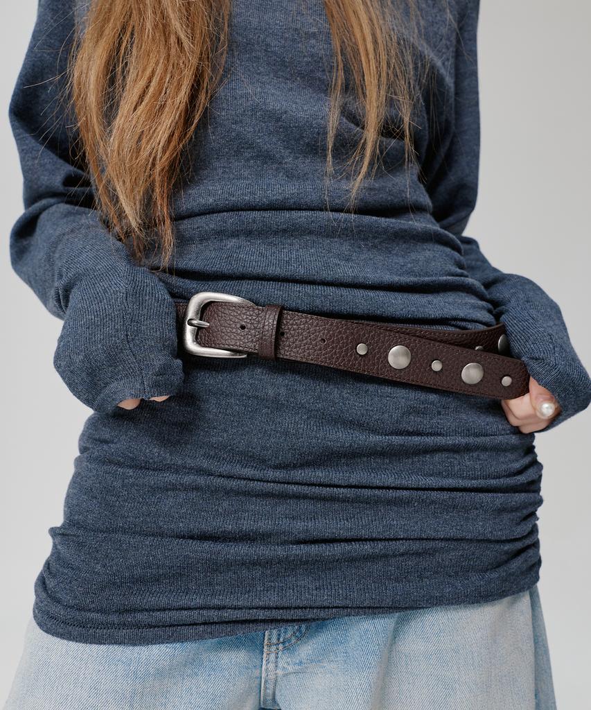 Pineoslupeu Mixed Stud Leather Belt Brown