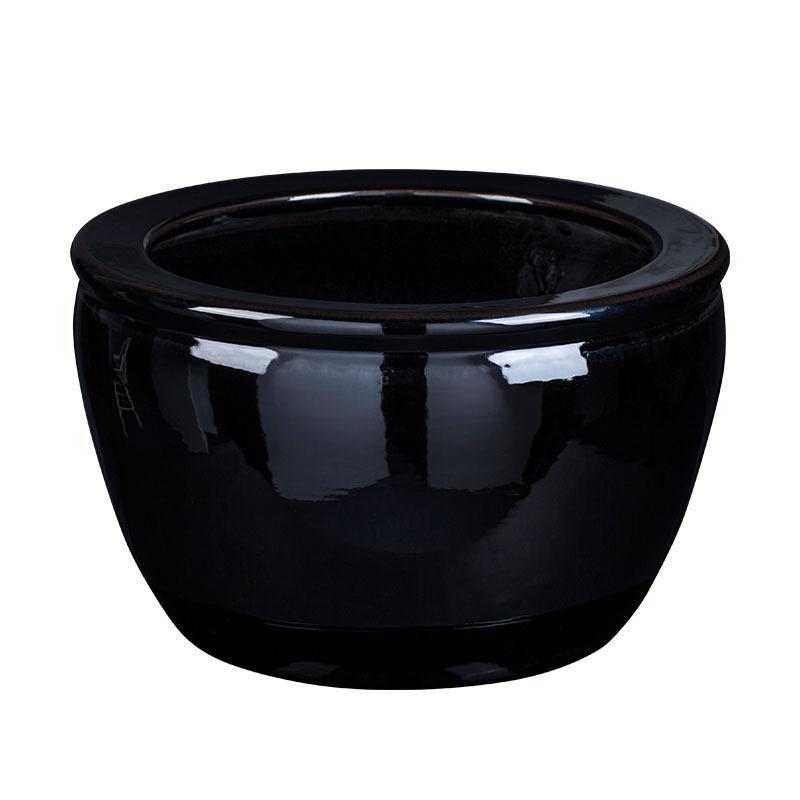 Large Black Gold Glazed Ceramic Pot for Flowers, Fortune Trees, or Lotus