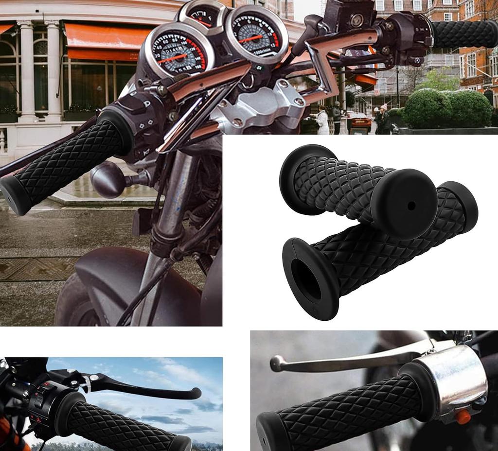 1" Grip for 25.4mm Handle Harley Bike Grips American 25mm/28mm Set Diamond Cut Non-Piercing (Black)