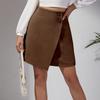 Suede Irregular Skirt Solid Color High-waisted Zipper Button Skirt Women