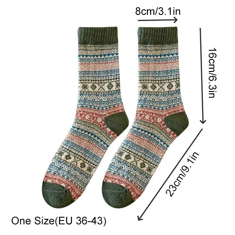 1/5 Pairs Casual Socks EU Size 38-43 Retro Pattern Autumn/Winter Round Neck Socks Ethnic Style Women Comfortable