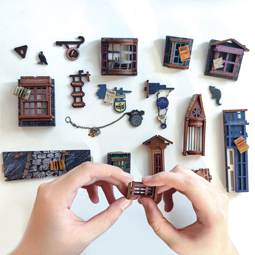 Spilay Booknook Miniature Dollhouse Kit Bookstand Bookshelf Decoration Dollhouse DIY Craft Handmade Wooden Gift Dollhouse Christmas Gift For Ages 14
