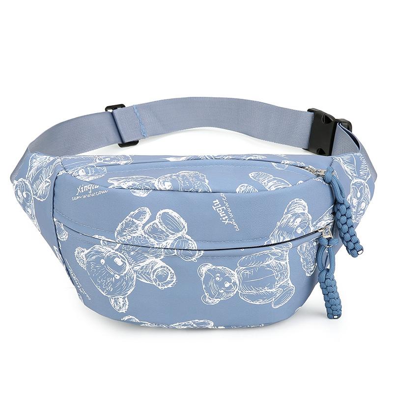 Unisex Bear Print Fanny Pack – Waterproof Nylon Waist Bag for City Walks, Lightweight & Adjustable