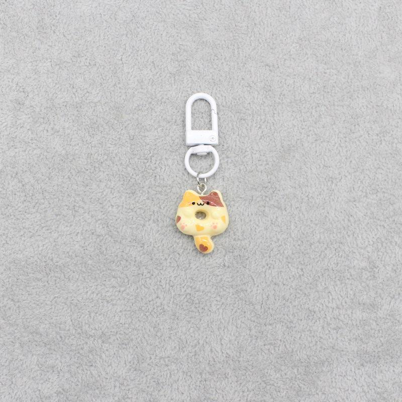 Korean Style Cute Cat Donut Keychain - Cartoon Animal Bag Charm, Simple Pendant Gift for Couples and Besties