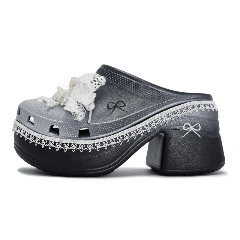 Crocs Siren Clog 811 wyprodukowane w Crocs koronka koronka kok kok styl baletowy zestaw prezentowy buty z dziurkami dla mężczyzn i kobiet czarny i biały srebrny