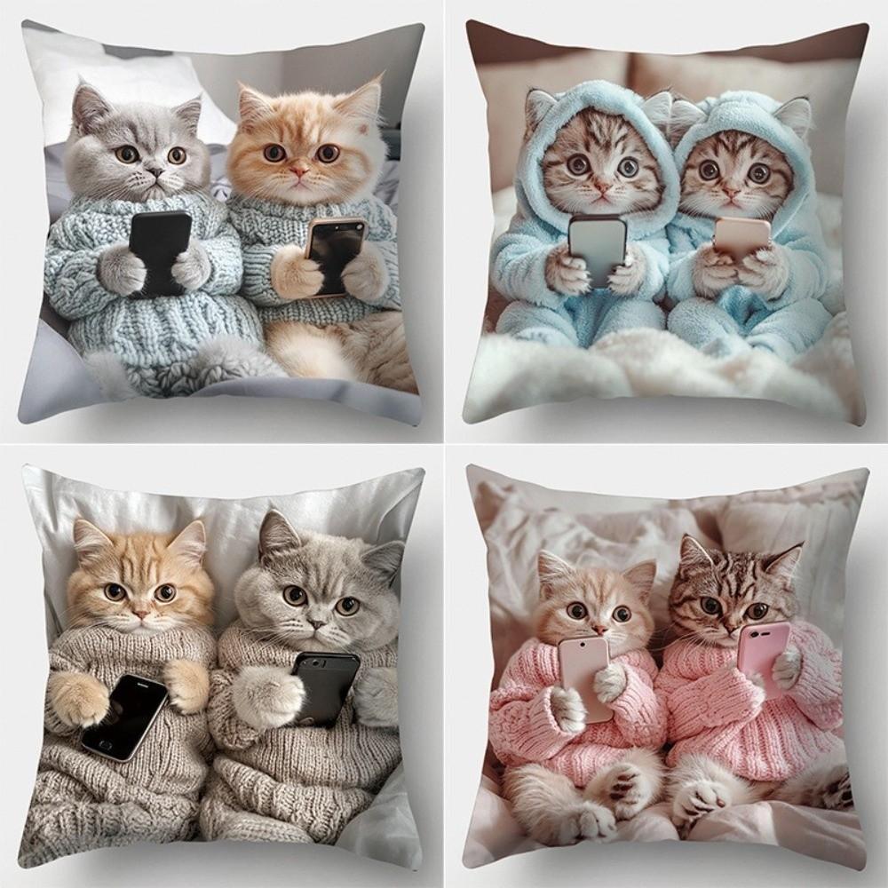 Creative Cute Cartoon Cat Cushion Simple Printed Sleeping Bubble Throw Cushion Creative Pattern Pillow Cover Gift