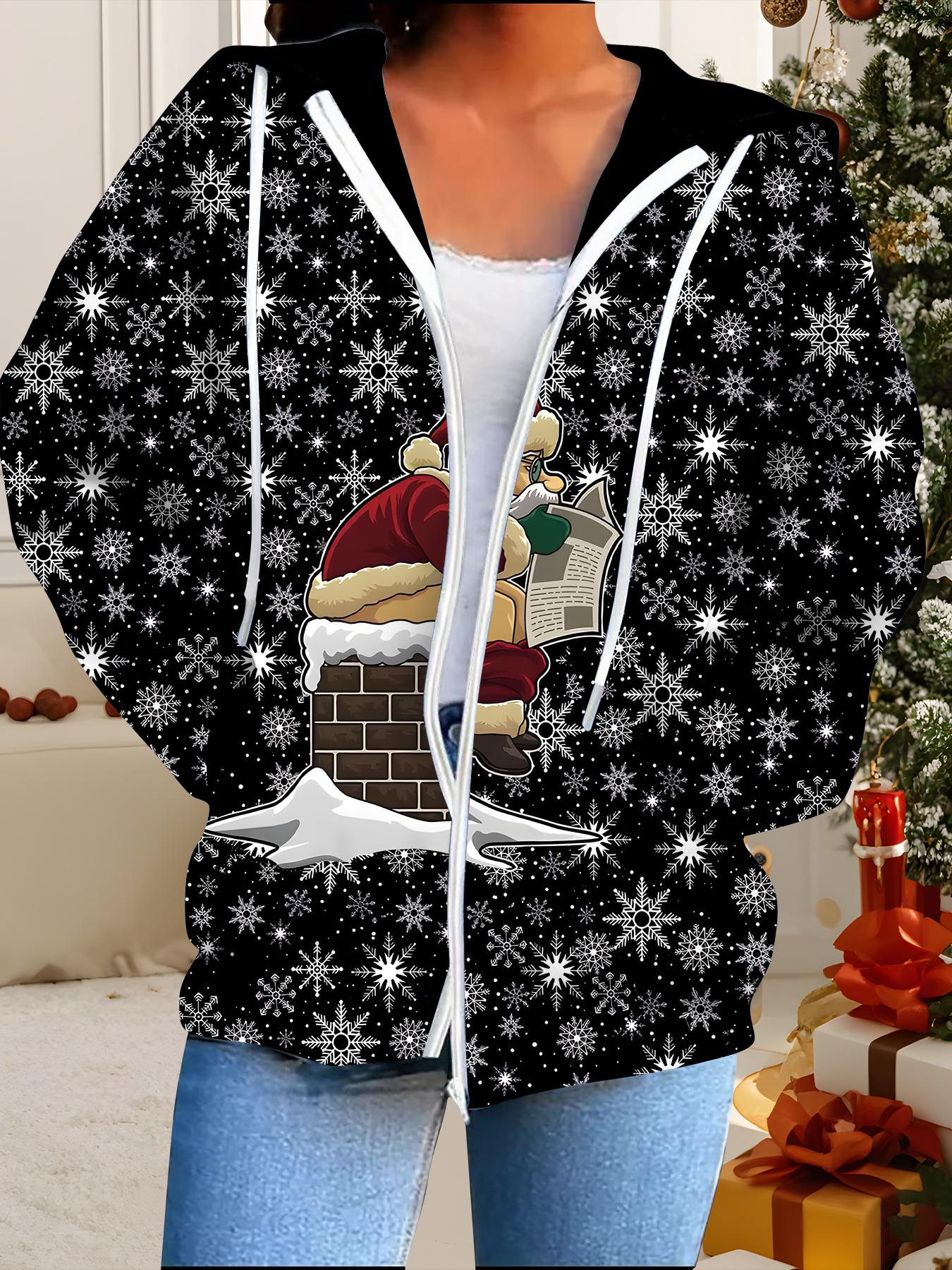 

Рождественский кардиган с капюшоном, 3D-печать, большого размера, осенне-зимний, в стиле ретро 6XL чёрный