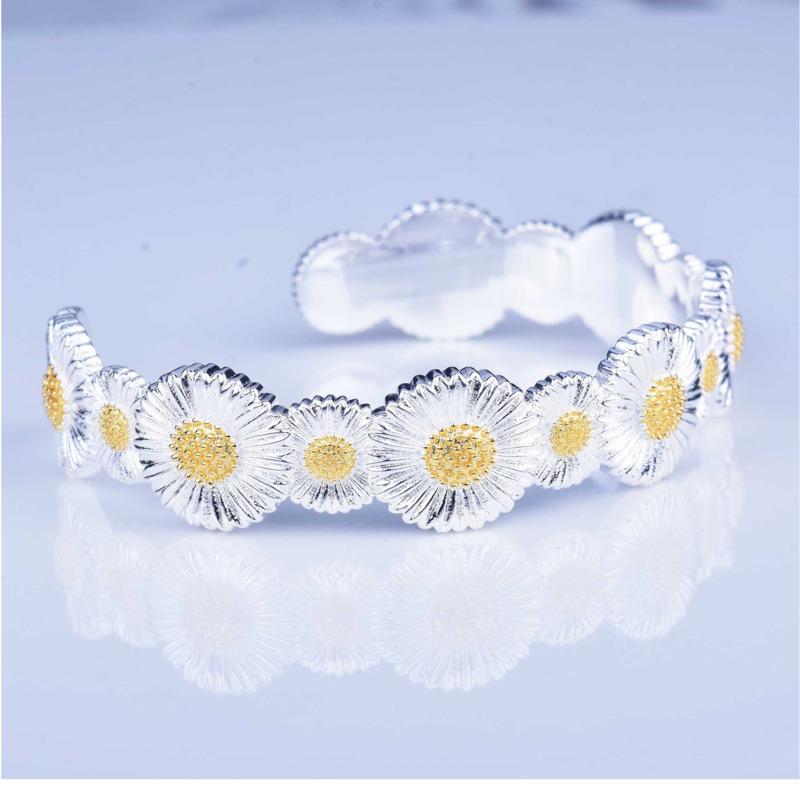 

BELLA BOX Италия Buccellati Браслет из кружева ручной работы в винтажном стиле с маргаритками, подходящий для повседневной женской одежды, модные ювелирные изделия Adjustable opening серебряный