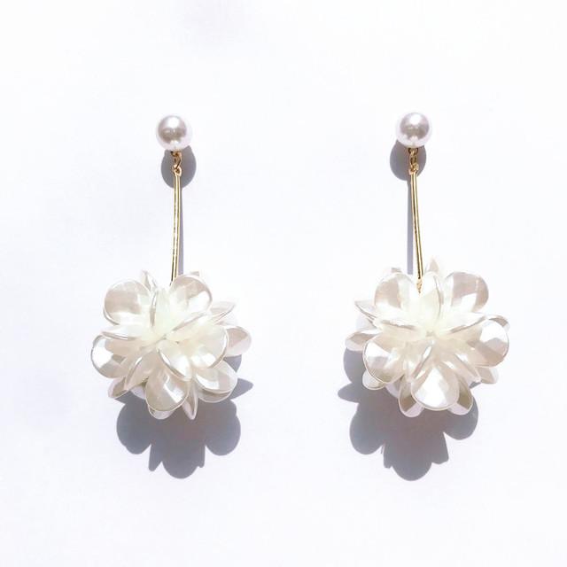 

Корейские модные ювелирные изделия, элегантные серьги из жемчуга ручной работы, белые трехмерные круглые серьги-цветы для женщин