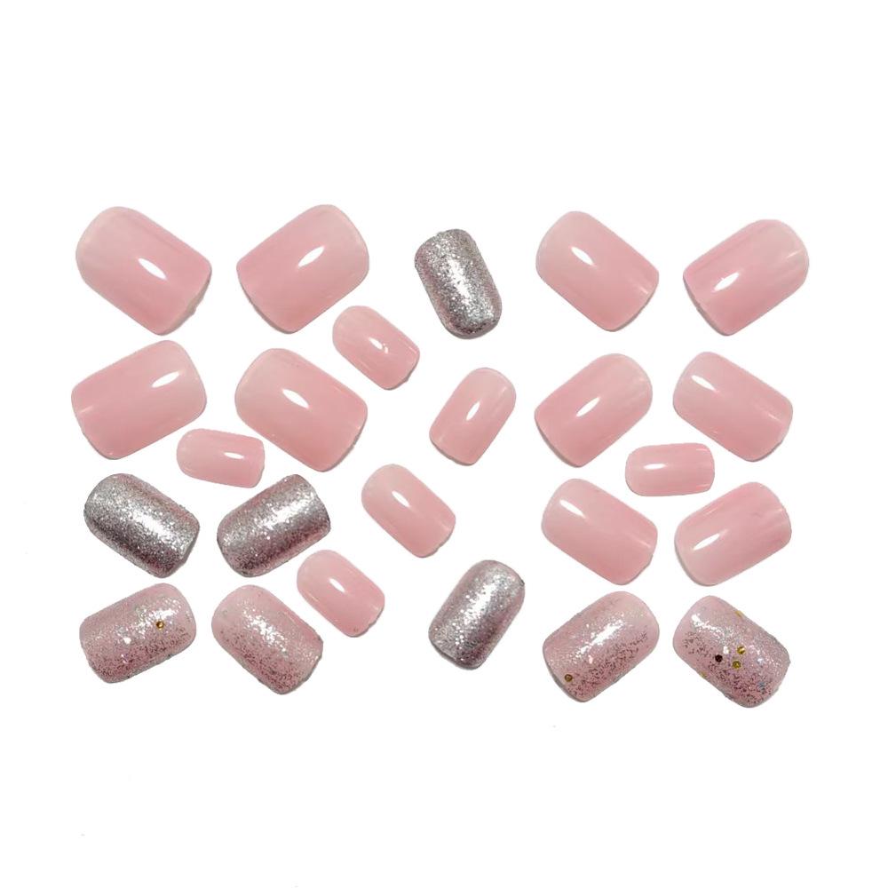 Wearable Gentle Nude Pink Glitter Nail Art Stickers & False Tips