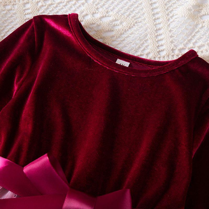 3-7 Years Kids Girls Starry Sky Style Mesh Skirt Dress Long Sleeve Bow Dress