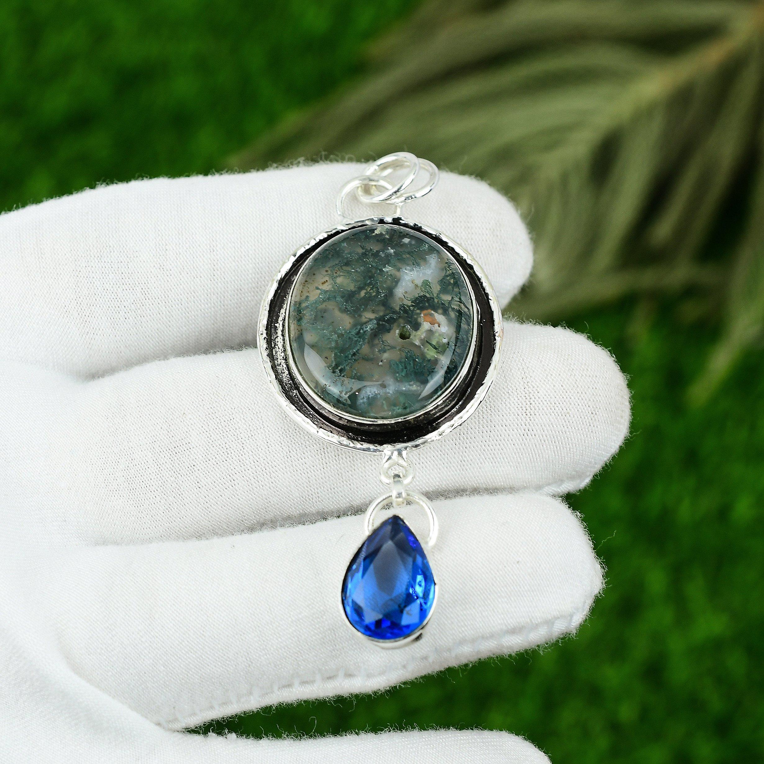 

Подарок на годовщину для нее Подвеска из натурального агата с солнечным мхом 925 серебро