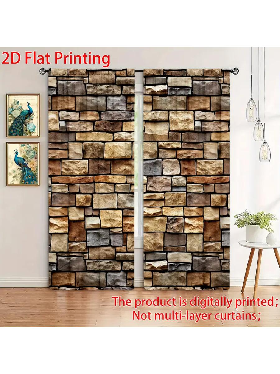 

Rustic Stone Wall Printed Curtains Designed Quality Material Ideal Industrial Style Home Window Light Filtering Set Of 2 Made Polyester W100*H70(CM)-Hooks&2PCS