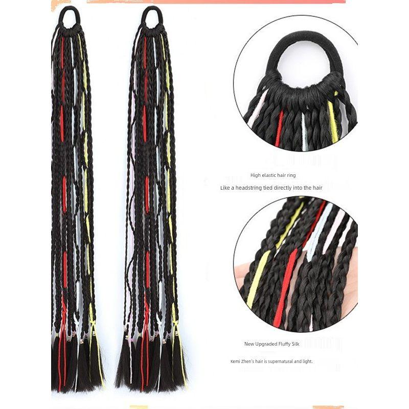 False Braids Children's Miao' S Ethnic Style Cable Stitch Long Braid Tibetan Style Color Small Braid Silver String Dreadlocks Pair Ponytail Wig