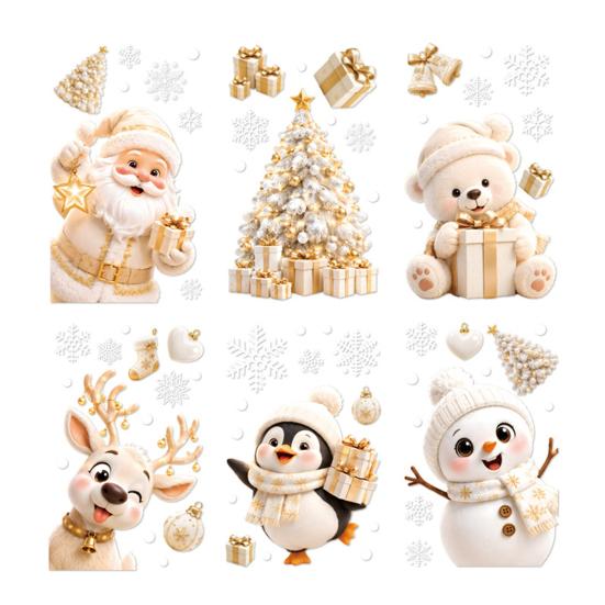 Static Cling Stickers 6Pcs Christmas Window Clings, Xmas Reusable Double Sided Snowman Non Adhesive Glass Snowflake Clings for Decorations Home Decor