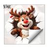 Easy Apply Wall Decals Christmas Reindeer Decal, 3D Hole Illusion Red Nose Rudolph Sticker, Seasonal Window Decorations Peel And Stick Waterproof PVC