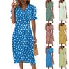 Women's V-neck Puff Sleeve Irregular Flower Print Hem Dress