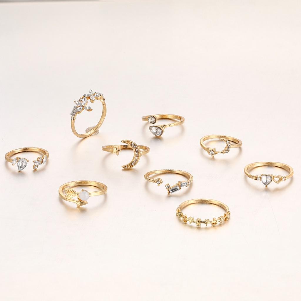 iF ME Retro Zircon Ring Set Moon Heart Flower Gold Silver Rings for Women Jewelry Accessories